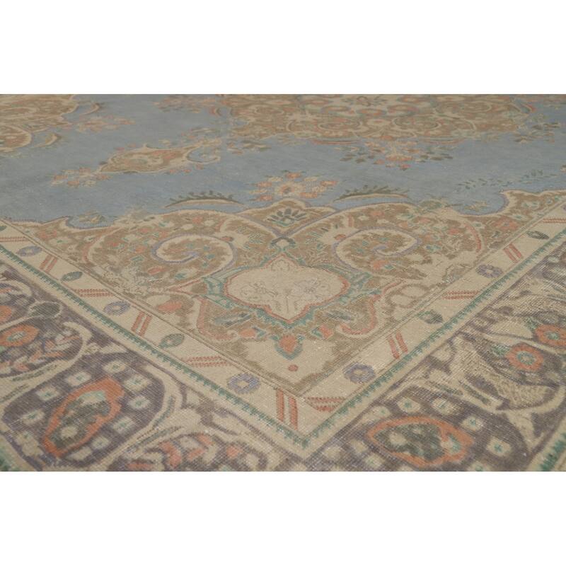 Blue Tabriz Persian Area Rug Hand-Knotted Medallion Wool Carpet - 9'3"x 12'4"