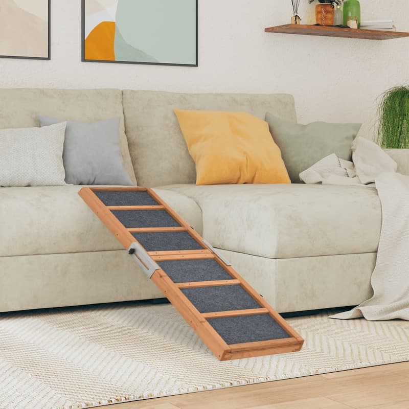 vidaXL Dog Ramp Gray 47.2"x11.8" Solid Wood Fir - 47.2" x 11.8" x 1.2"