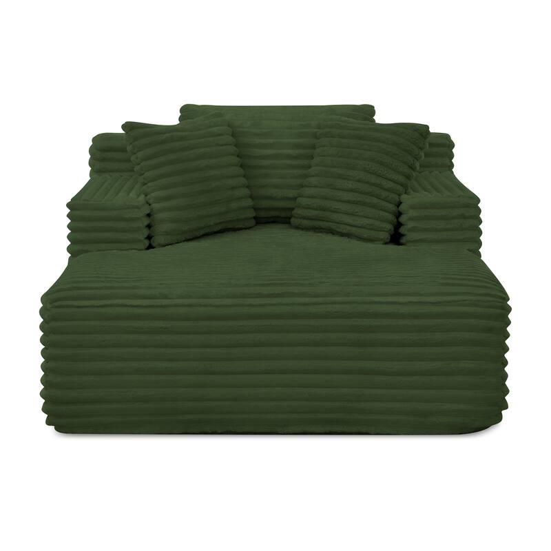 Living Room Compressed Chaise Lounge Foam Sofa bed, Fluffy Corduroy Upholstered Cloud Couch with Deep Seat, Green