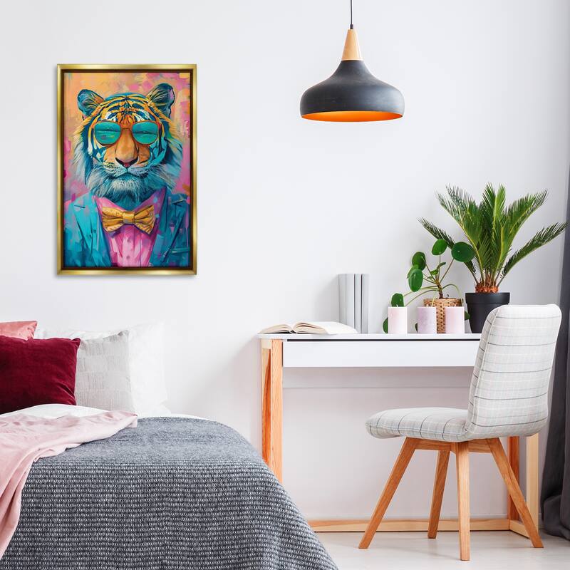 Stupell Smiling Snazzy Tiger Framed Floater Canvas Wall Art Design By LSR Design Studio