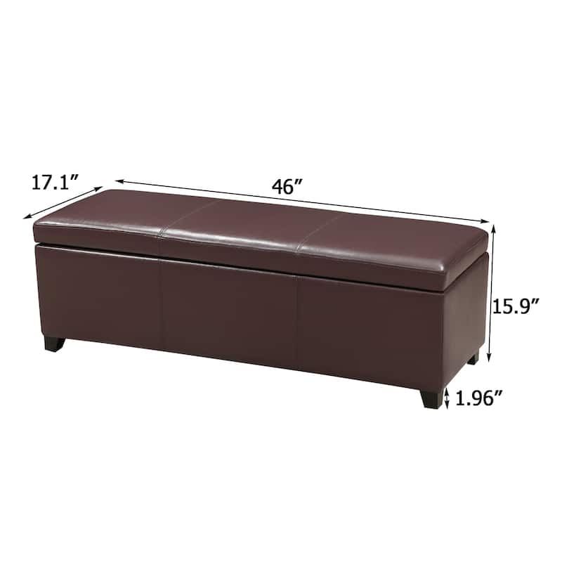 Adeco 46" Faux Leather Storage Ottoman Bench with Nailhead Trim