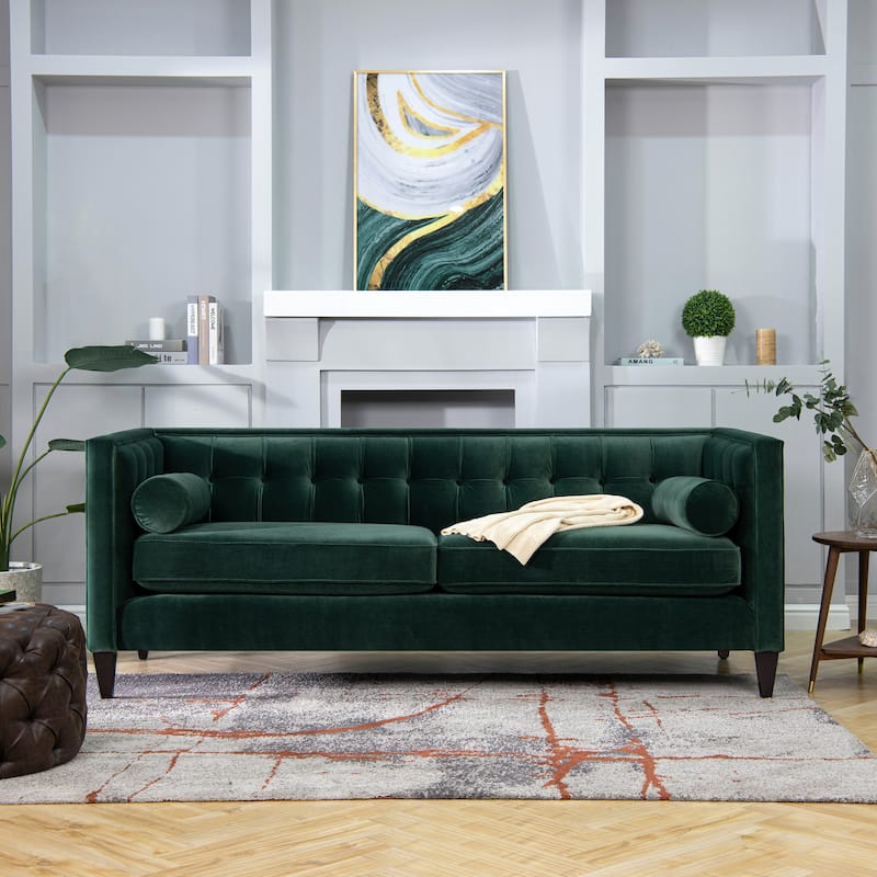 Jack 84" Mid-Century Modern Tuxedo Sofa with Bolster Pillows