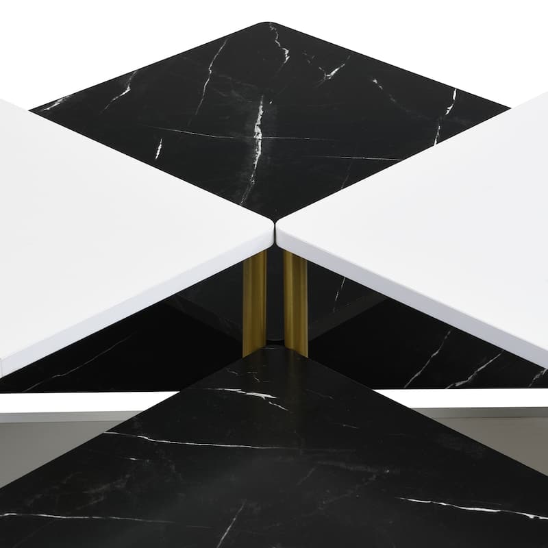Modern Nesting Coffee Table Set of 4, Square Accent Tables with Adjustable Shape, Marble Finish & Metal Legs