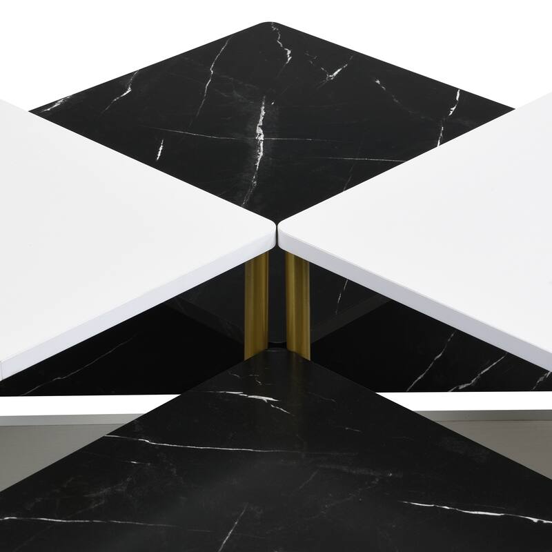 Modern Nesting Coffee Tables Set with Faux Marble Tabletops and Metal Legs - Large Center Table Detachable into 4 Side Tables