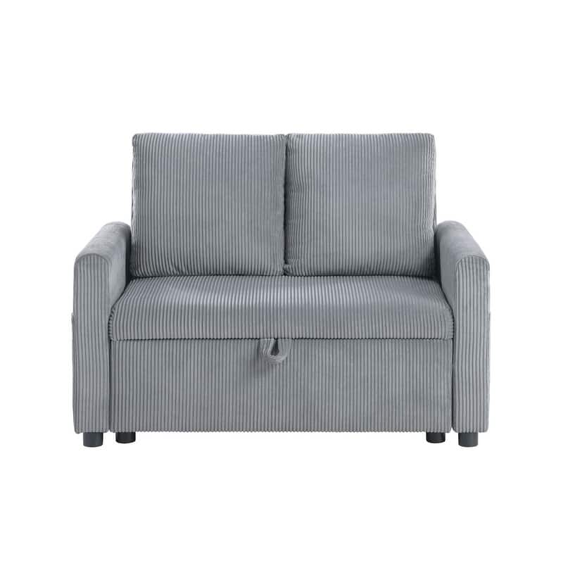 Oswin 45"W Gray Corduroy Loveseat with Storage, Side Pocket