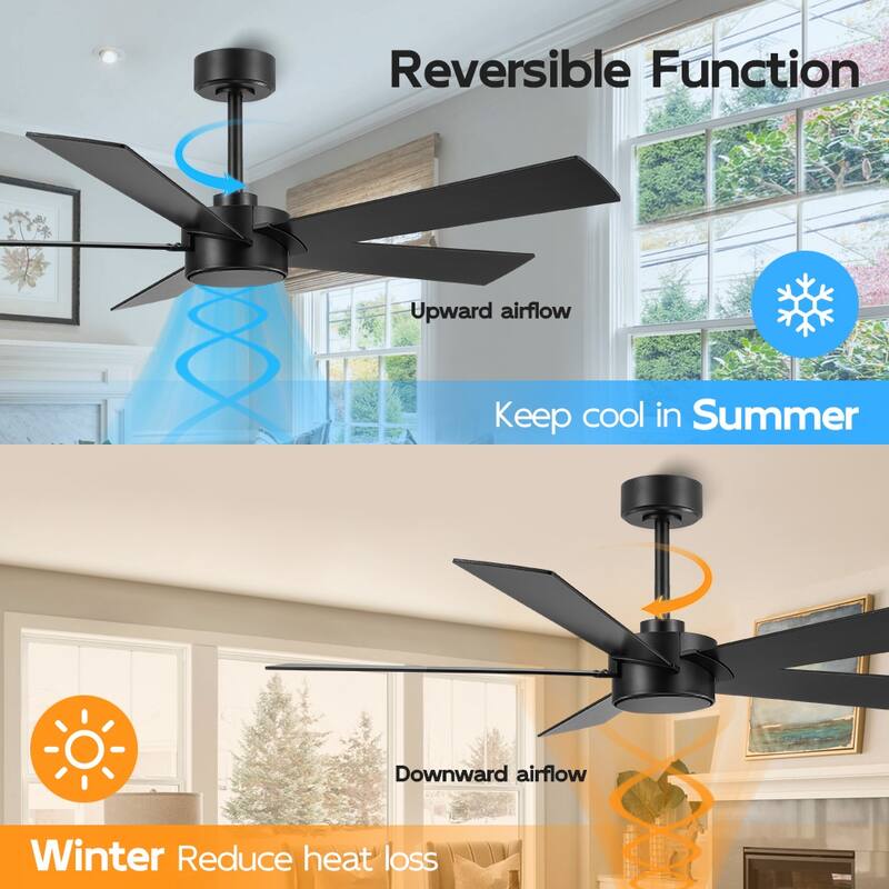 MLiAN 54 inch 5 Blades Indoor Ceiling Fan Remote Control 6-Speed DC - N/A