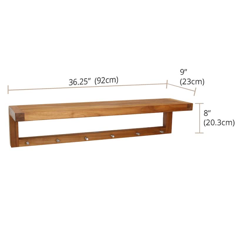 Moa Teak Wall Shelf with Hooks