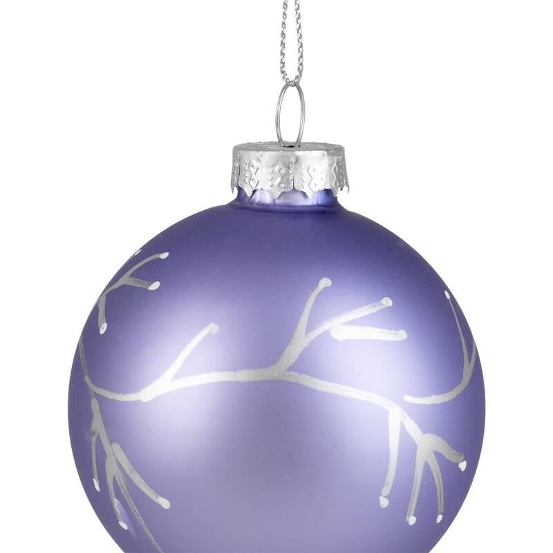 4Ct Matte Purple Glass Ball Christmas Ornaments Branch Design 2.5"