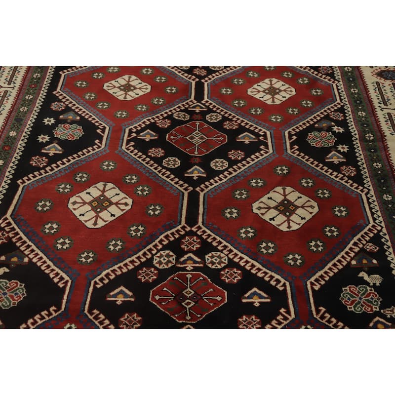 Hand Knotted Oriental 100% Wool Carpet Traditional Geometric Red Shiraz Area Rug - 10' 2'' X 6' 10''