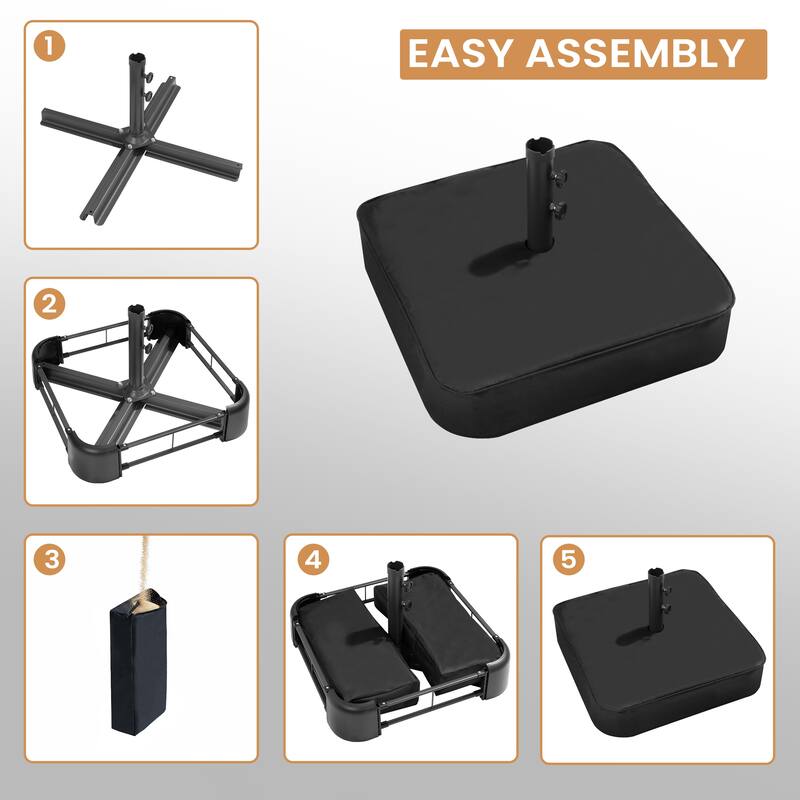 15ft Outdoor Patio Market Umbrella with Base and 144 Solar-Powered Led Lights