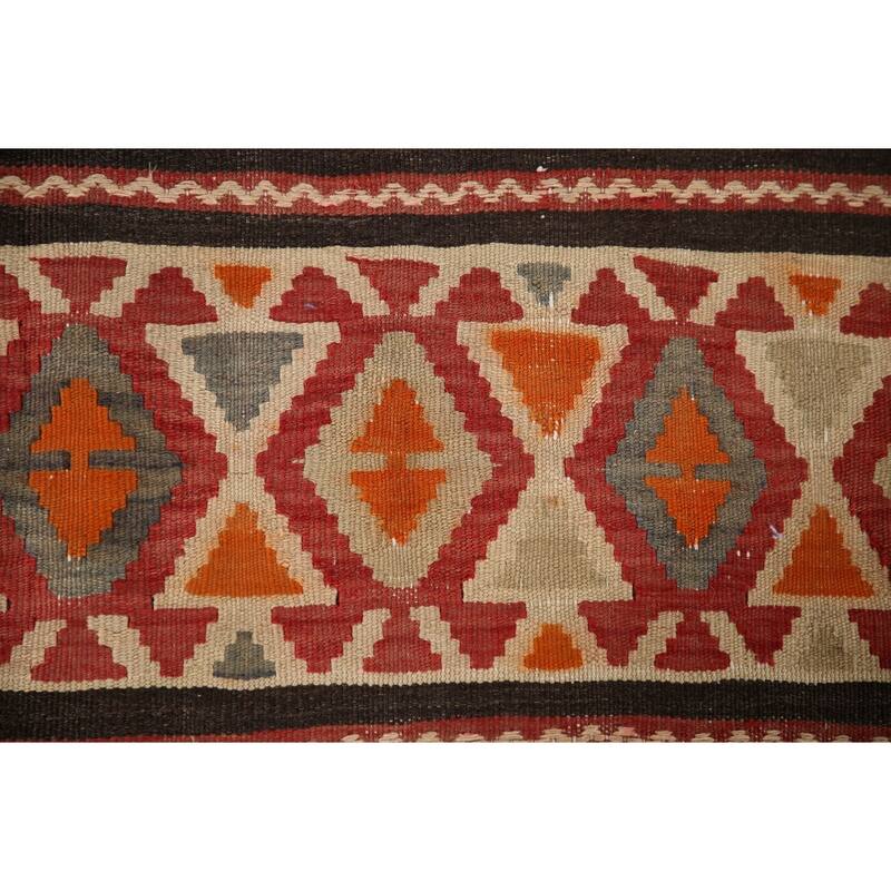 Vegetable Dye Kilim Qashqai Persian Rug Flatweave Antique Wool Carpet - 5'2"x 10'8"