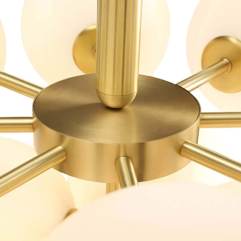 Mid-Century Brass Tiered Frosted Glass Globe Bubble Chandelier