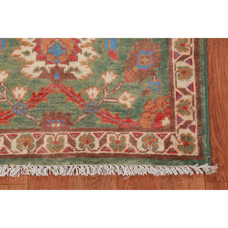 Green Floral Kazak Oriental Accent Foyer Rug Hand-Knotted Wool Carpet - 2'0"x 3'0"