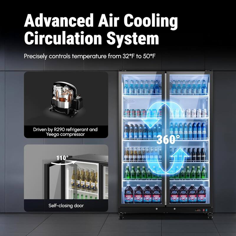 Yeego 37.79 cu.ft Commercial Beverage Display Cooler Refrigerator - 37.79 cu.ft