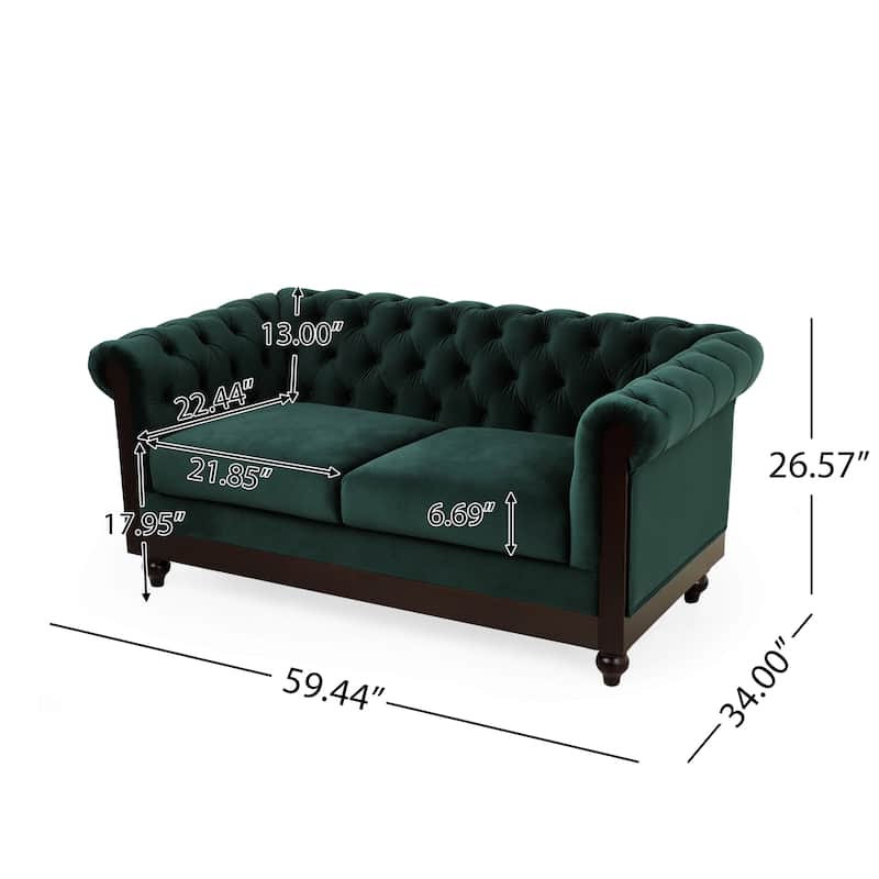 59.44" Velvet Chesterfield Loveseat Sofa with Rolled Arms, Tufted Backrest and 600LB Capacity