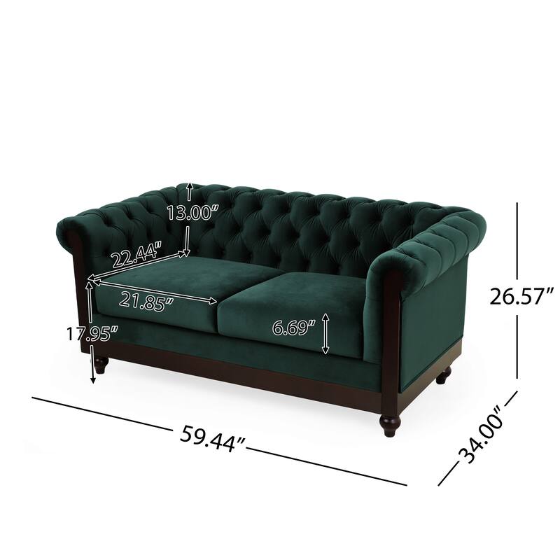 Roomfitters 59.44" Velvet Loveseat Sofa, 2-Person Modern Dutch Plush Upholstered Couch with Rolled Arms & Button Tufting, Green