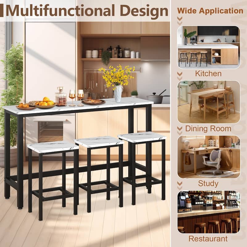 Modern 4 Piece Bar Dining Table and Chair Set, Kitchen High Dining Table Set with Three Stools