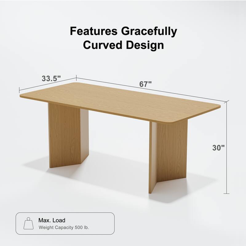 Solid Wood Farmhouse Dining Table with V-Shaped Legs and Square Wood Top for Modern Dining Rooms & Family Gatherings - 67"x33.5"