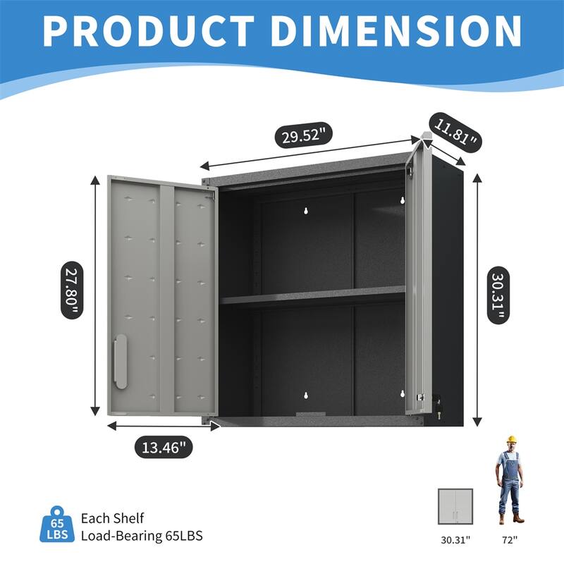 Metal Wall-Mounted Tool Storage Cabinet with Locking Door and 1 Shelf