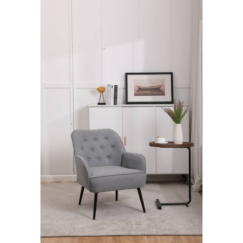 Modern Mid Century Chair Linen Sherpa Armchair for Living Room Bedroom Office Easy Assemble