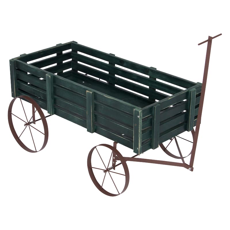 Goldcoast 51" Rustic Wagon Garden Planter with Metal Wheels - Green