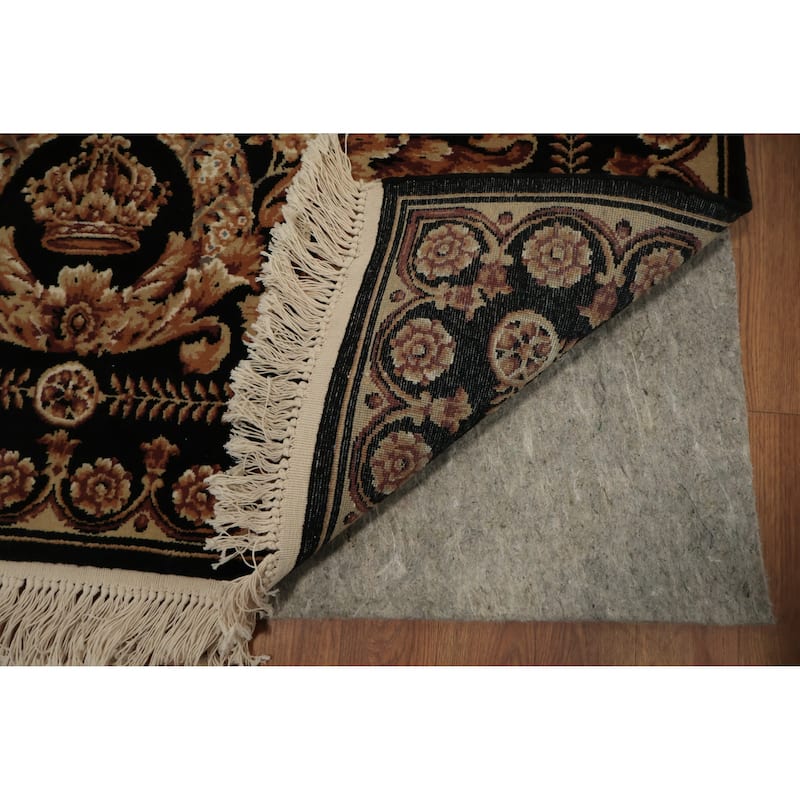 Hand Knotted Oriental 100% Wool Carpet Traditional Floral Black Aubusson Area Rug - 6' 0'' X 4' 1''