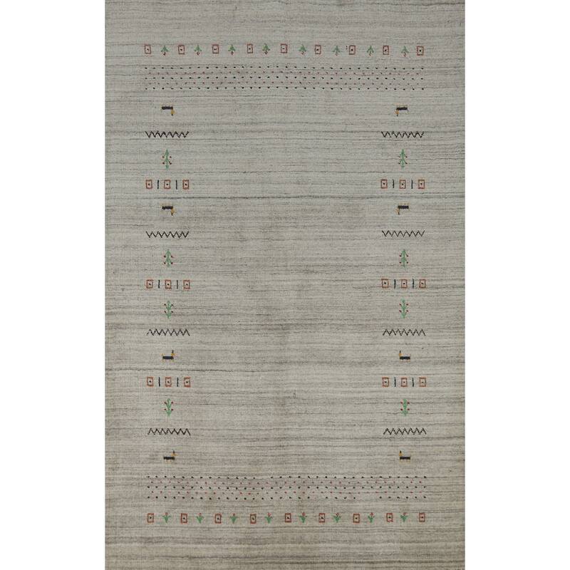 Tribal Gabbeh Indian Area Rug Bedroom Grey Handmade Wool Carpet - 5'0" x 7'9"