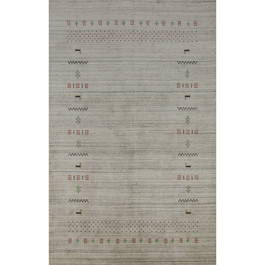 Tribal Gabbeh Indian Area Rug Bedroom Grey Handmade Wool Carpet - 5'0" x 7'9"