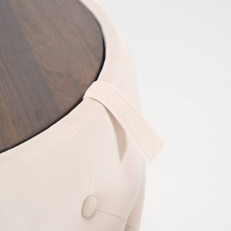 Luxurious Nesting Ottomans of 2, Round Storage Foot Stool with Wood Tray