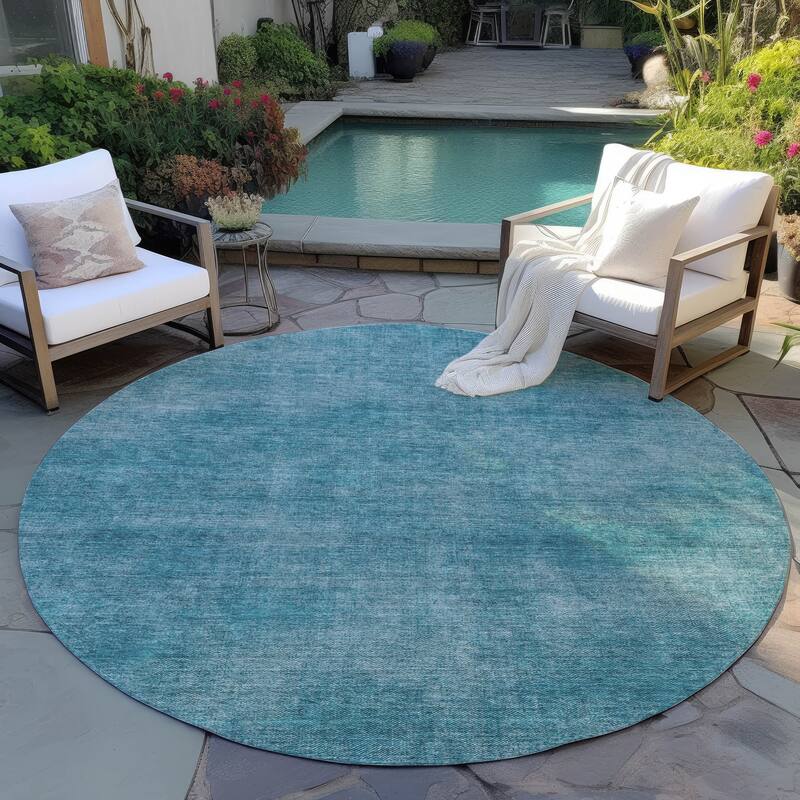 Machine Washable Indoor/ Outdoor Simple Solid Chantille Rug - Teal - 8' x 8'