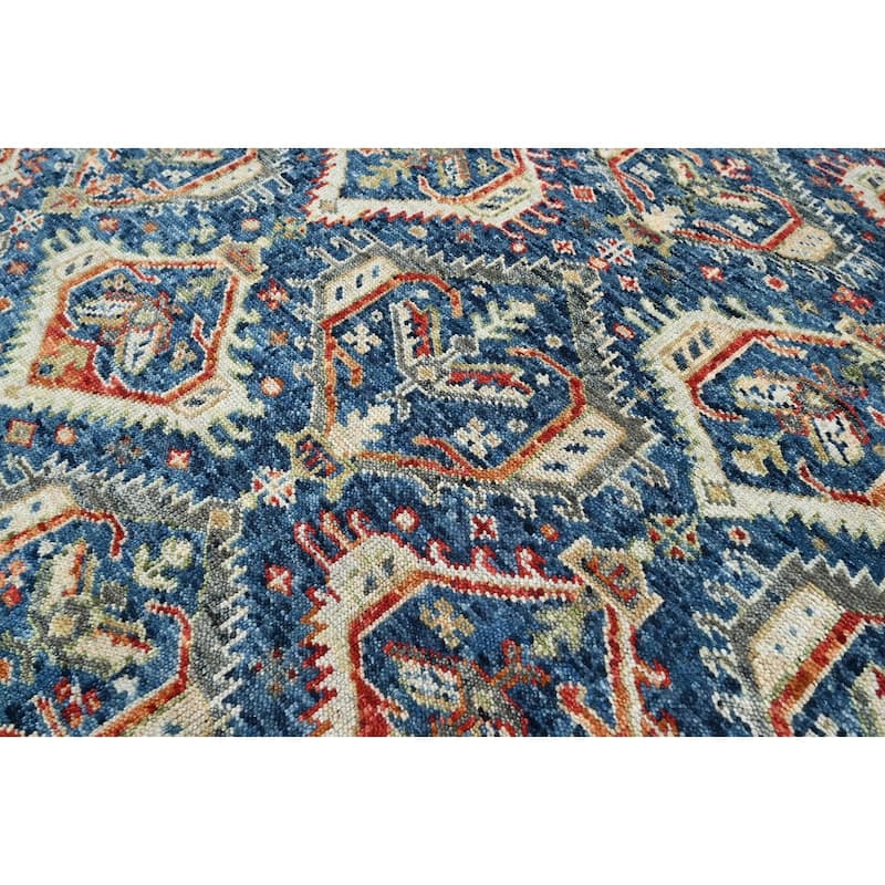 Hand Knotted Transitional Navy Wool Oriental Rug Turkish Oushak - 8' x 9' 11''