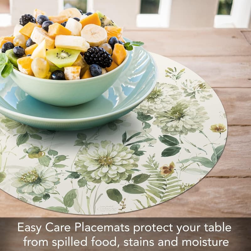 Green Fields Round Reversible Easy Care Flexible Plastic Placemat 4 Pack Made in The USA