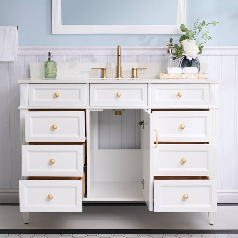 35''H Solid Wood Bath Vanity With Carrera White Quartz Top and Sink