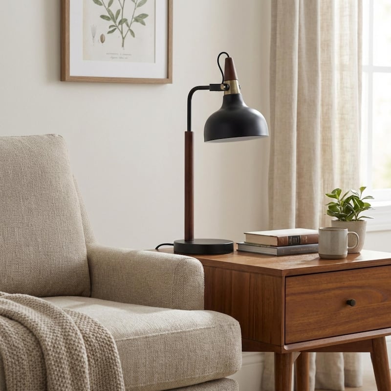 Emilia Modern Industrial Table Lamp with Wooden Accents