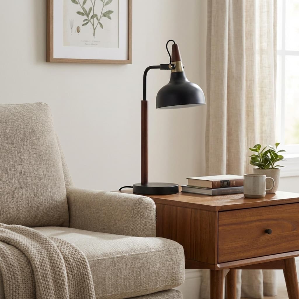 Emilia Modern Industrial Table Lamp with Wooden Accents