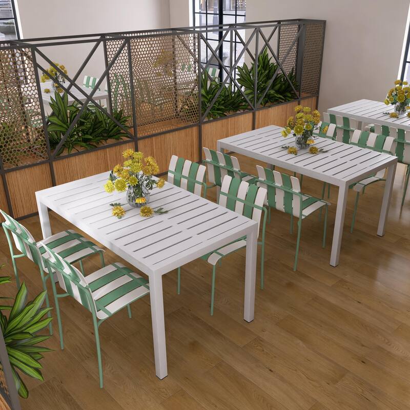 BNK Modern Striped Color Block Chairs With Waterproof PP Seat and Sturdy Metal Legs, Indoor/Outdoor Use (Set of 4)