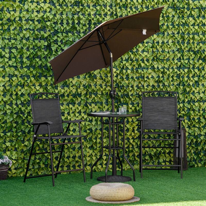 4 Piece Outdoor Patio Dining Furniture Set, 2 Folding Chairs, Adjustable Angle Umbrella, Wave Textured Tempered Glass Di