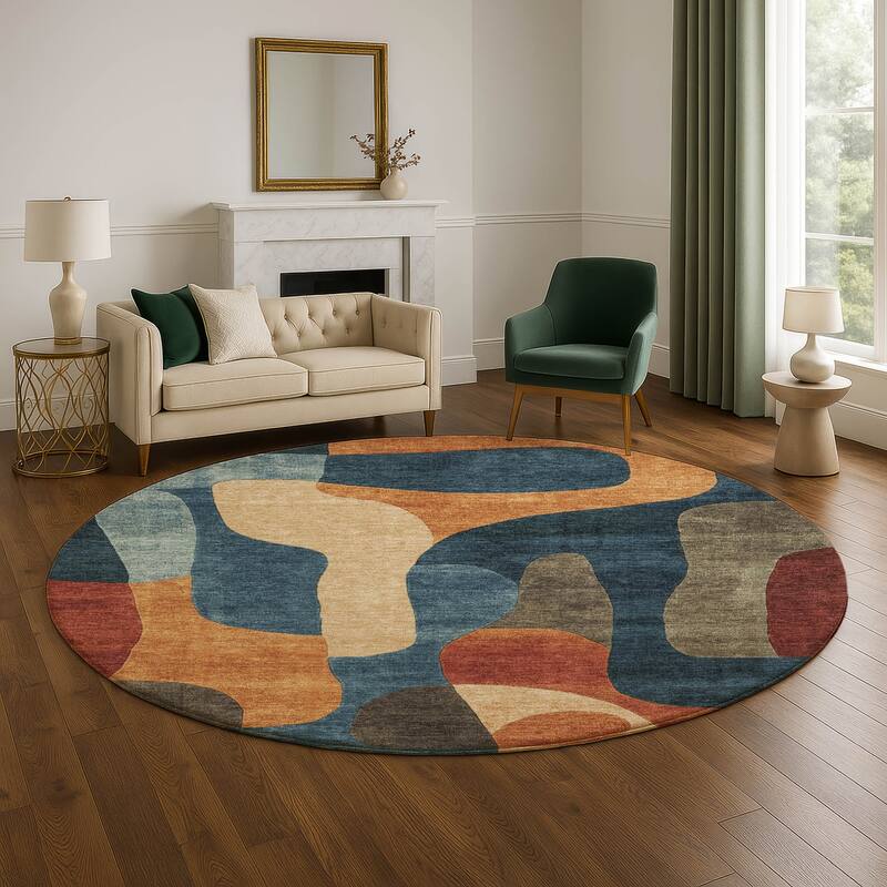 Premium Washable Super Soft Contemporary Siena Mayfield Rug - Navy - 8' x 8'