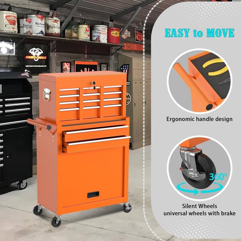 8-Drawer Rolling Tool Storage Cabinet with Detachable Top Tool Box