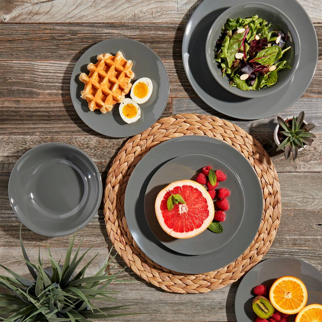 Tabletops Gallery Stone 12 Piece Melamine Dinnerware Set