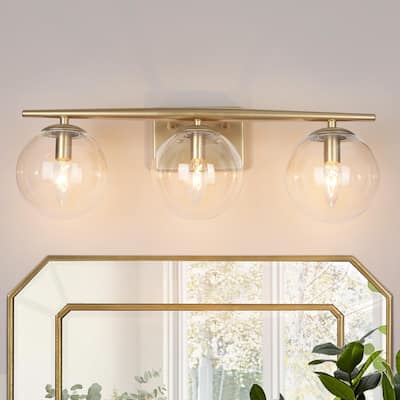 Modern 3-Light Gold Bathroom Vanity Lights Farmhouse Globe Wall Sconce for Powder Room