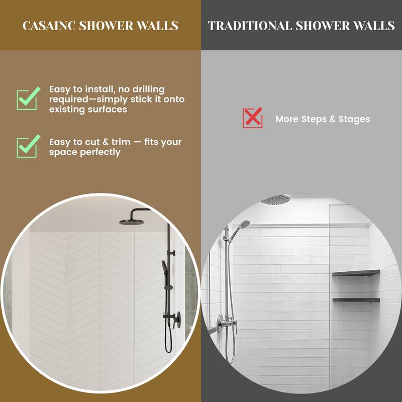 3-Piece Glue-Up SMC Composite Alcove Shower Wall Surround Kit, Waterproof Easy-Clean Shower Panels