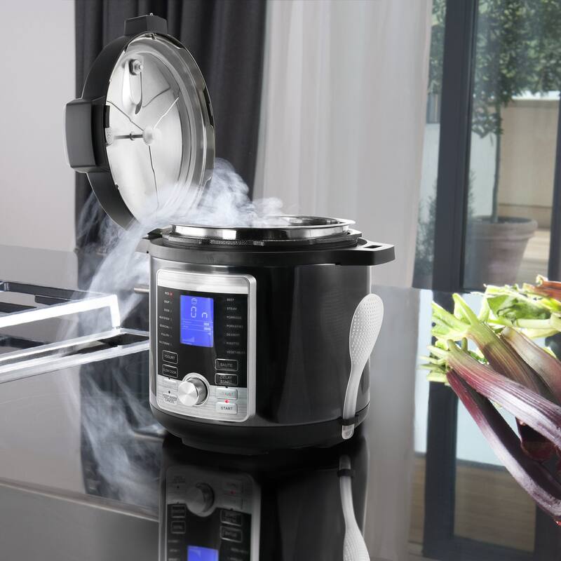 Countertop Electric 6 Quart Capacity Digital Silver Pressure Cooker with Auto Shut-Off