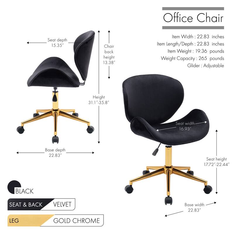 Porthos Home Rudi Office Chair, PU or Fabric or Velvet Upholstery, Chrome Legs
