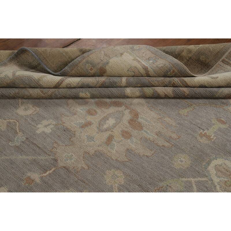 Hand Knotted Oriental 100% Wool Carpet Transitional All-Over Greys & Charcoal Oushak Area Rug - 12' 0'' X 9' 0''