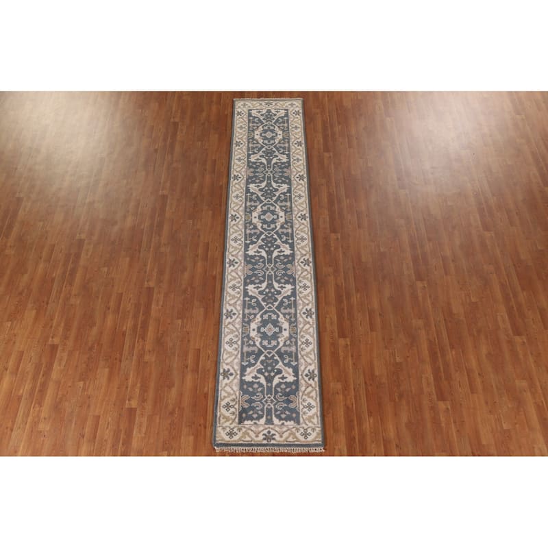 Blue Oushak Oriental Runner Rug Handmade Wool Carpet - 2'6"x 11'10"