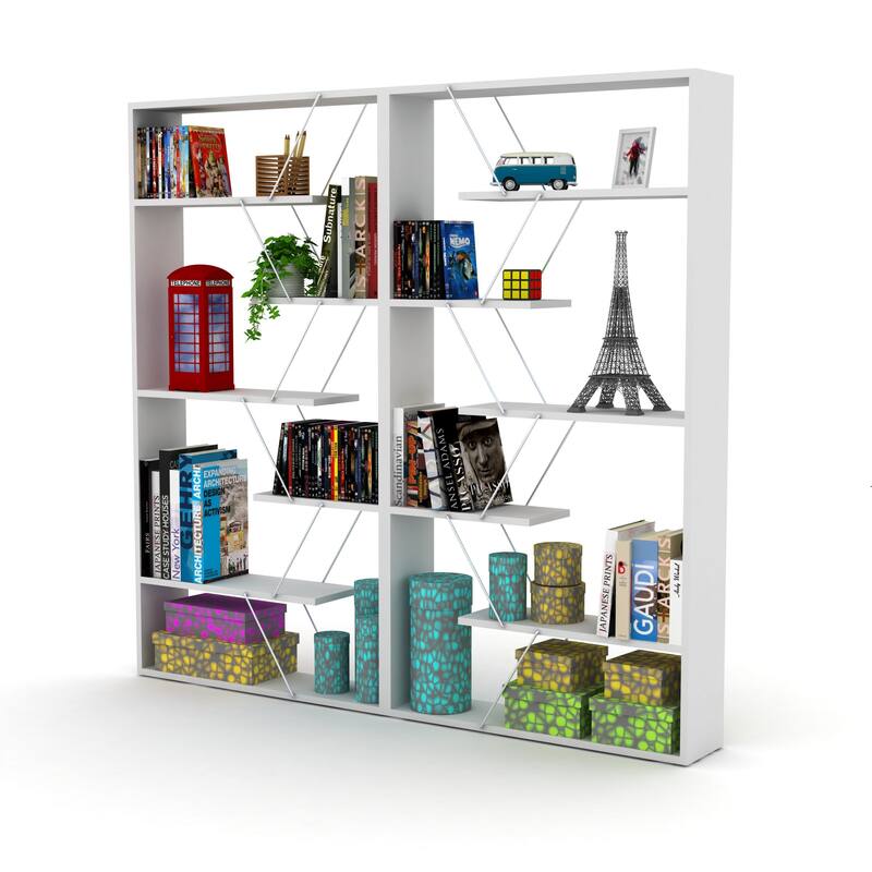 Furnish Home Store Wood Frame Etagere Open Back 6 Shelves Bookcase Industrial Bookshelf