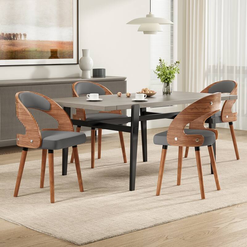 Wood Dining Chairs, Set of 2 Modern Upholstered Dining Chairs with Curved Backrest for Kitchen, Dining Room, Living Room