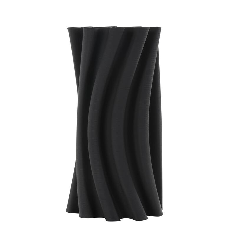 Ceramic Abstract Curvy Ribbed Decorative Vase with Floral Shaped Rim - Black - Roche River Decor
