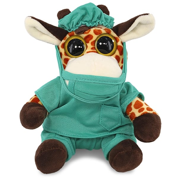 slide 2 of 6, DolliBu Giraffe Doctor Plush with Cute Scrub Uniform and Cap Outfit - 6 inches